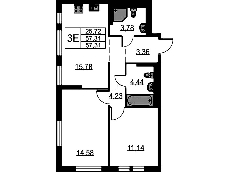 2-комнатная квартира 57.31 м², 1/17 эт., ЖК «Невская Долина»